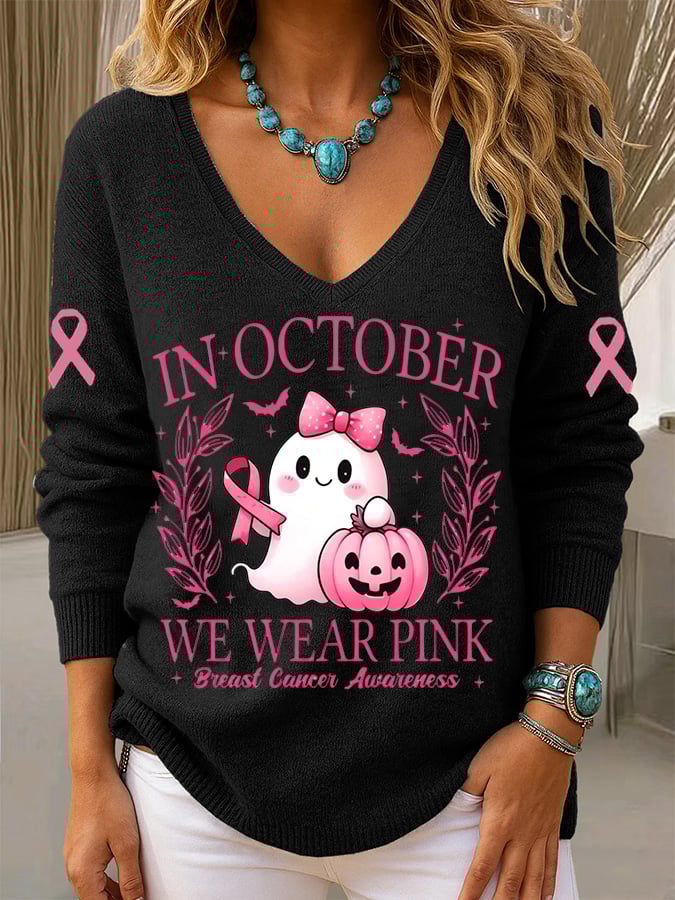 Women's Breast Cancer Awareness Print Long Sleeve Knit Top