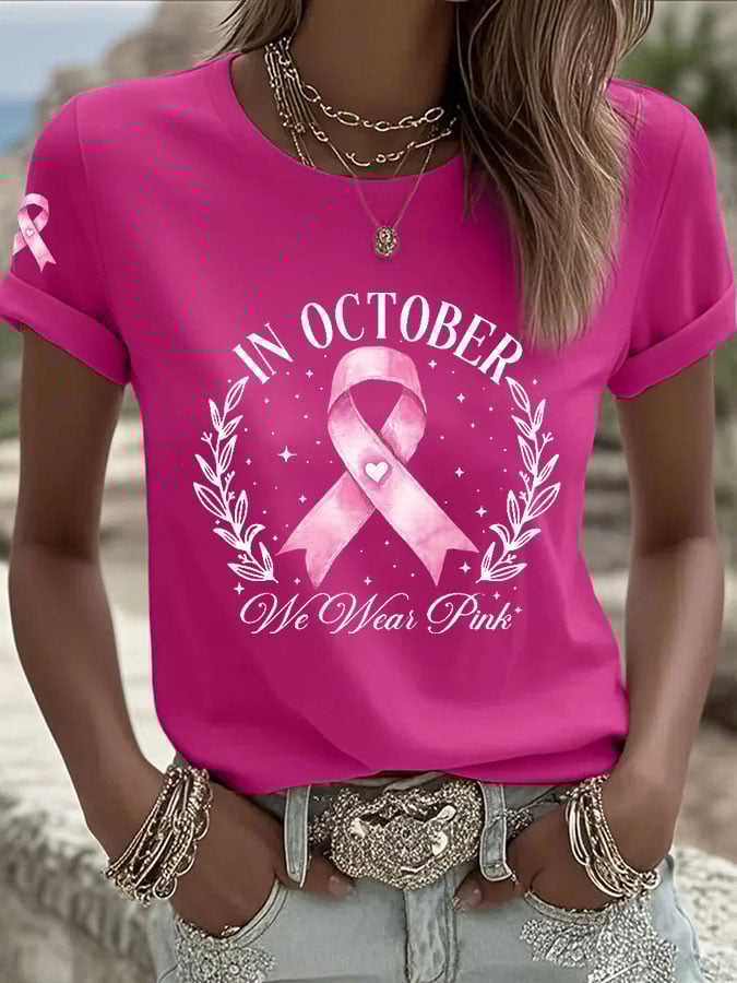 Women's Breast Cancer In October We Wear Pink Print Casual T-shirt