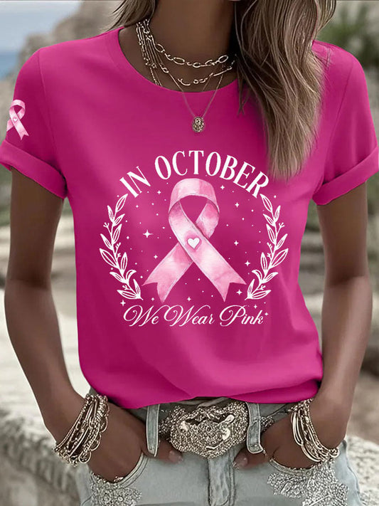 Women's Breast Cancer In October We Wear Pink Print Casual T-shirt