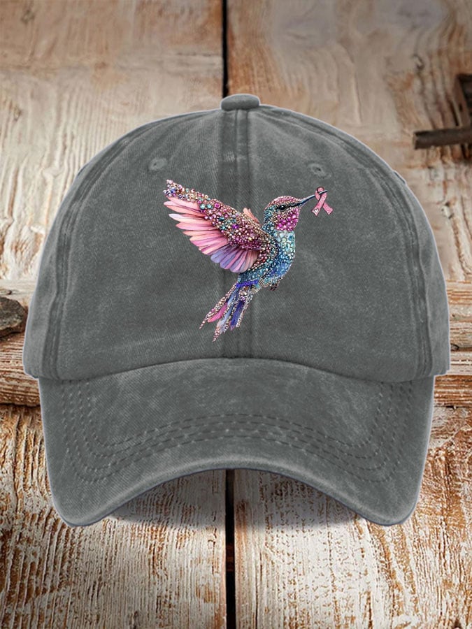 Breast Cancer Awareness Hummingbird Print Hat