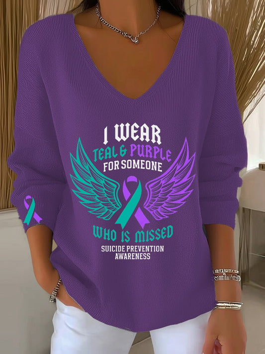 Women's I Wear Teal And Purple For Someone Print Long Sleeve Top