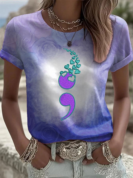 Women's Mental Health Printed Round Neck T-Shirt