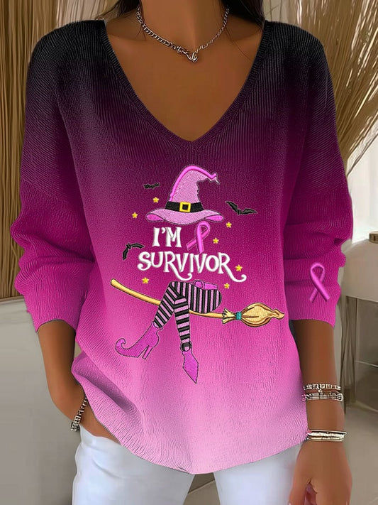 Women's Casual Retro Breast Cancer Print  Long-Sleeved T-Shirt