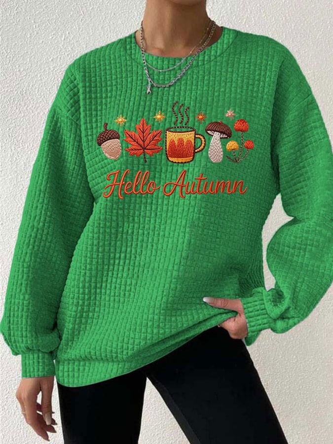 Women's Casual Autumn Maple Leaf Pumpkin Checkered Sweatshirt