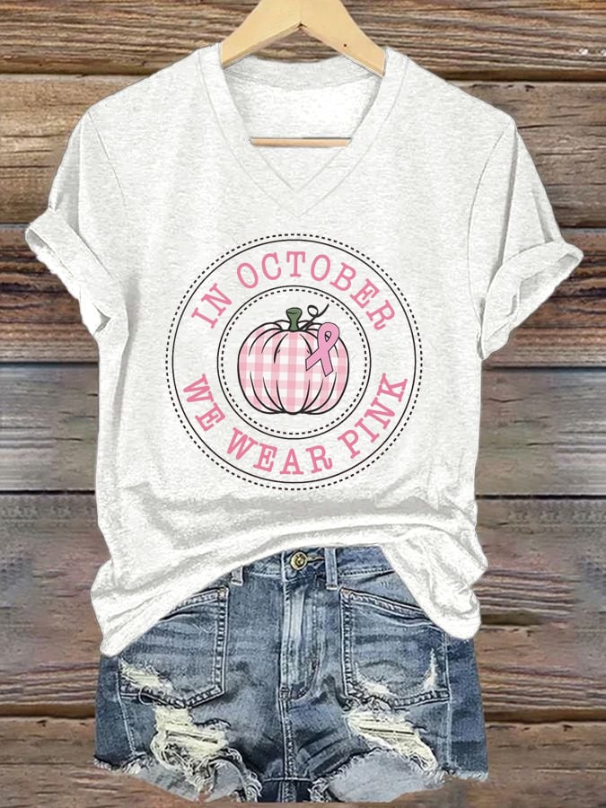 Women's In October We Wear Pink Print Casual T-Shirt