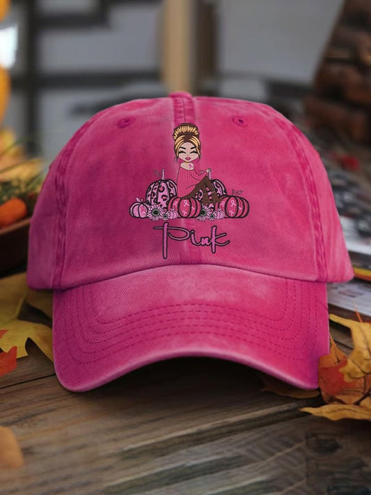 Unisex Pink Pumpkin Breast Cancer Awareness Print Baseball Cap