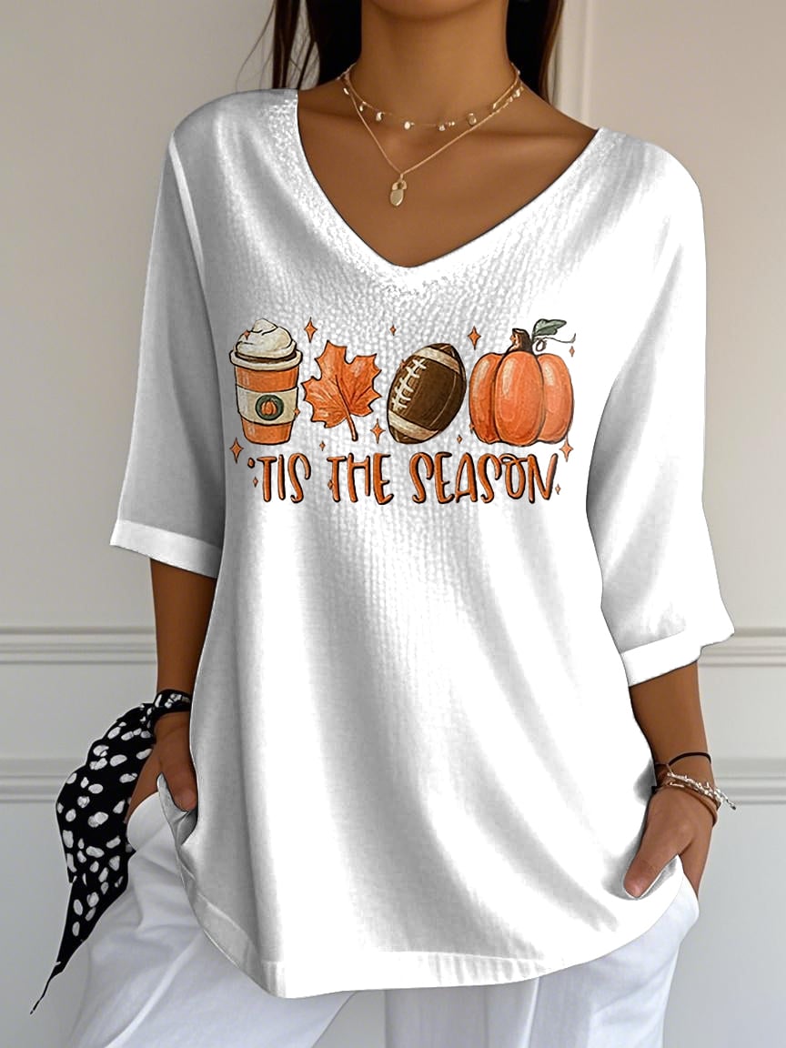 Women's Retro Tis The Season Print Mid Sleeve T-Shirt
