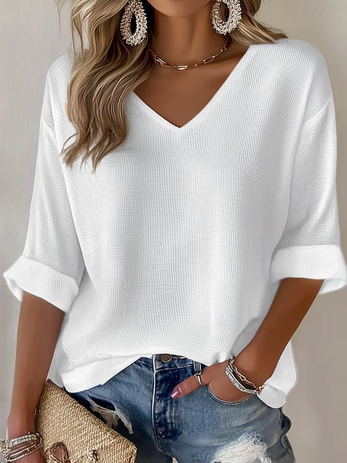 Women's Casual Autumn And Winter Long-Sleeved Waffle Bottoming Shirt