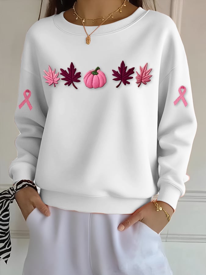 Women's Casual Pink Maple Leaf Pumpkin Sweatshirt