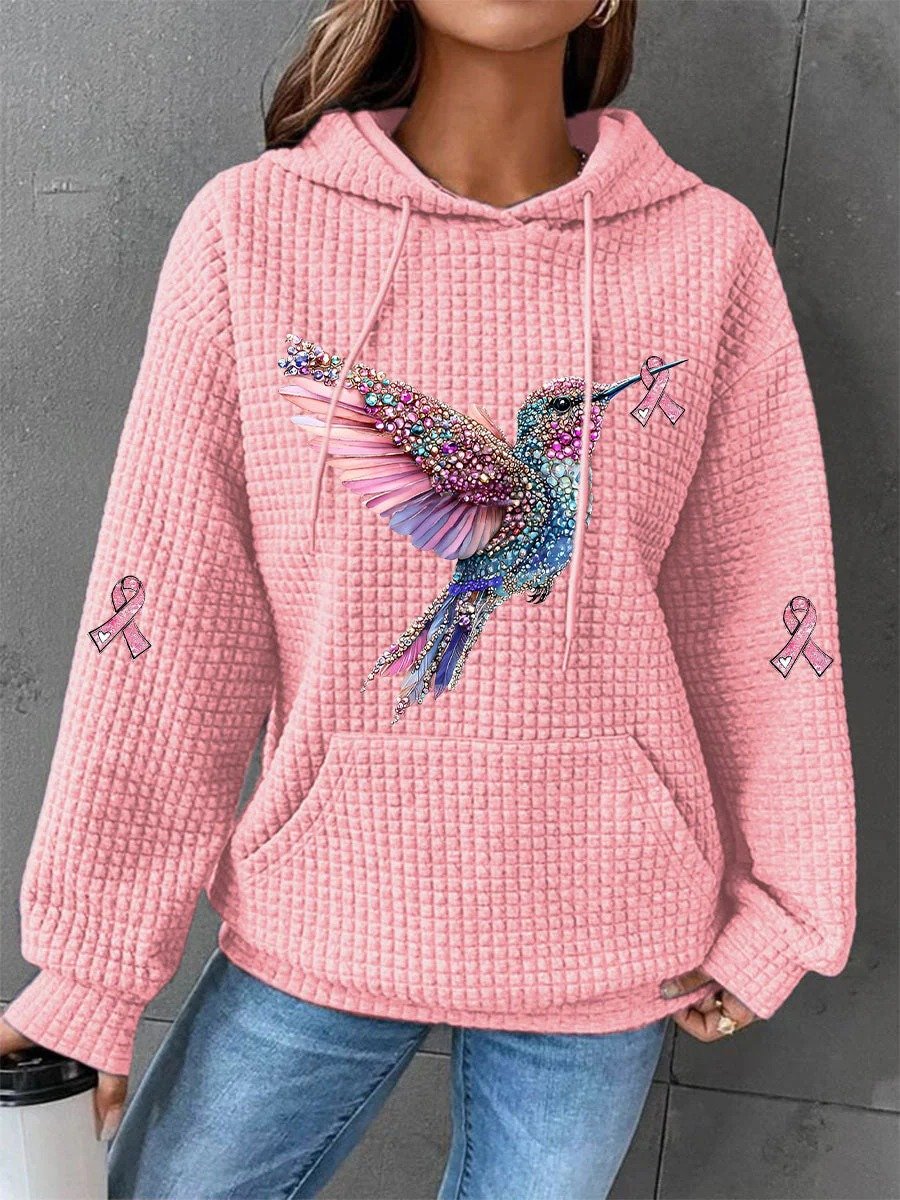 Women's Breast Cancer Hummingbird Ribbon Print Hoodie