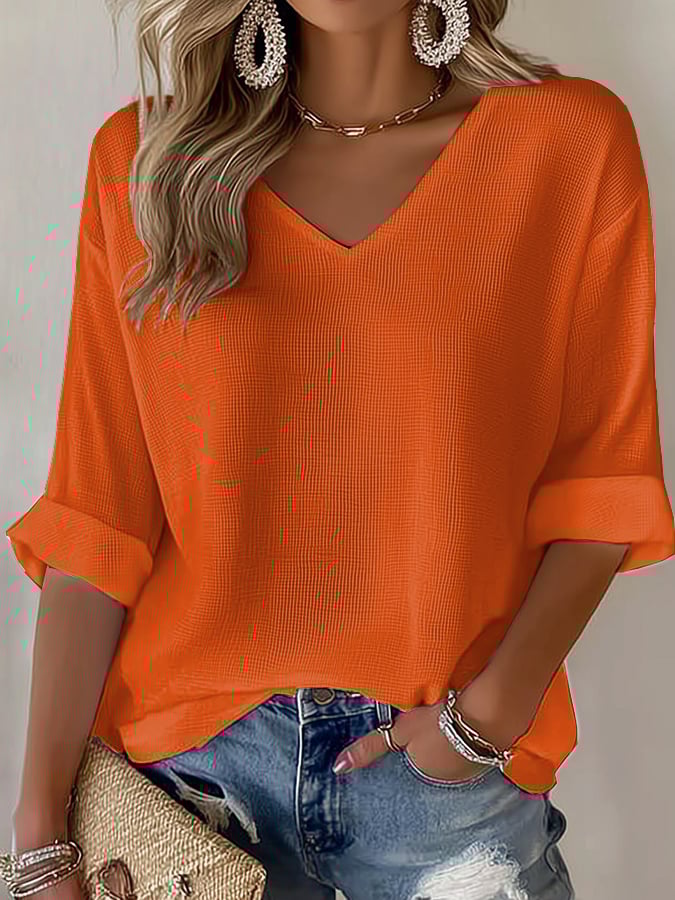 Women's Casual Autumn And Winter Long-Sleeved Waffle Bottoming Shirt