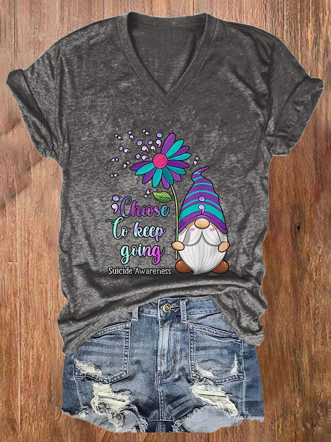Women's Choose To keep going Suicide Awareness Print Casual T-Shirt