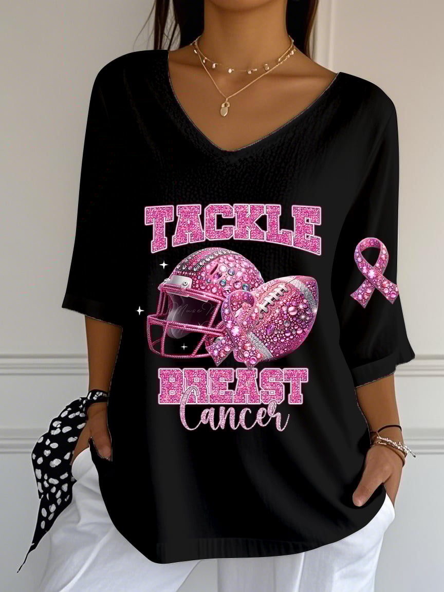 Women's Rugby Breast Cancer Print Short Sleeve T-Shirt