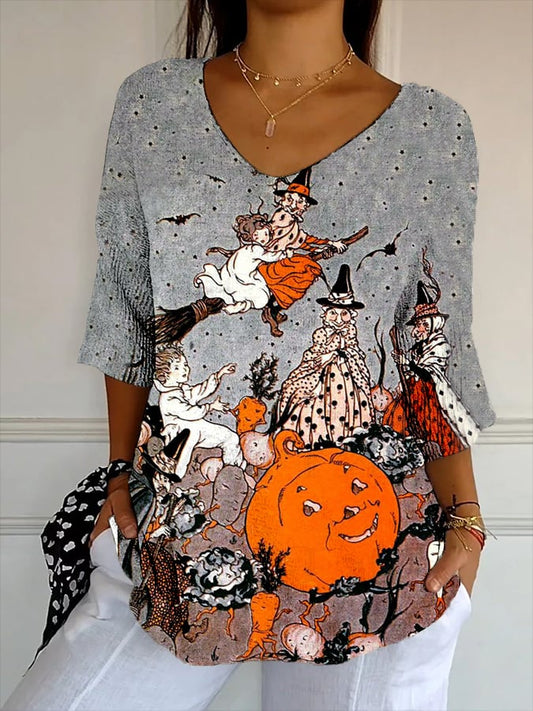 Women's Witch Art Design Print Casual T-Shirt