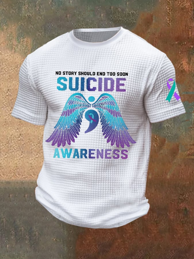 Men's Suicide Prevention Awareness Print Waffle T-Shirt
