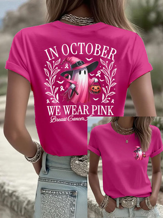 Women's Breast Cancer In October We Wear Pink Print Casual T-shirt