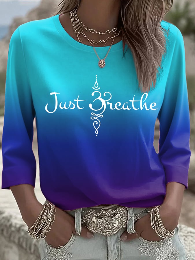 Women's Just Breathe Printed Round Neck T-Shirt
