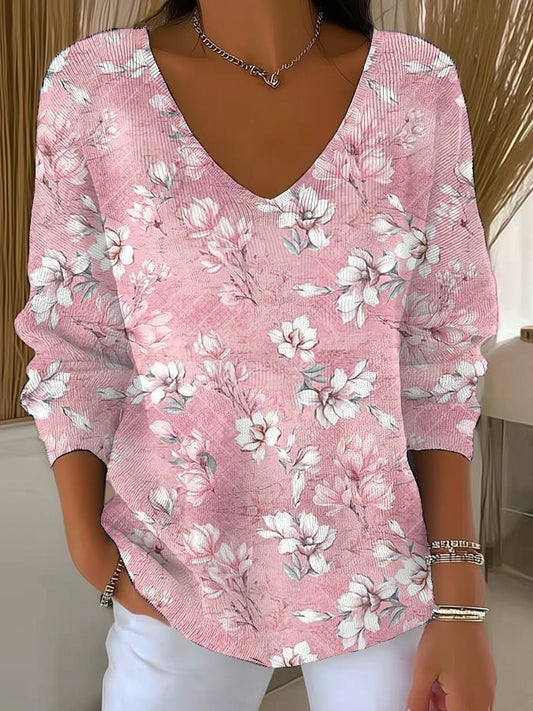 Women's Breast Cancer Pink Flower Print Sweater