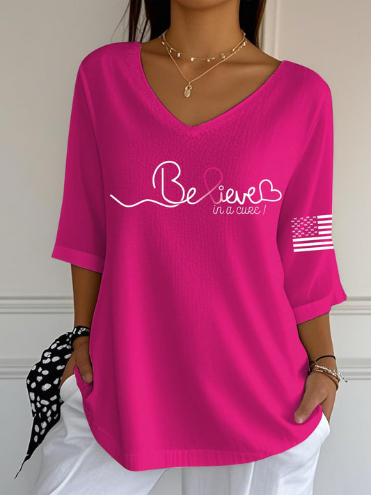Women's Breast Cancer Print Casual T-Shirt