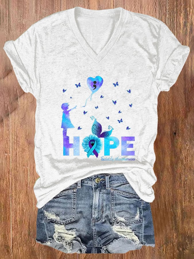 Women's Hope Suicide Prevention Print Casual T-Shirt