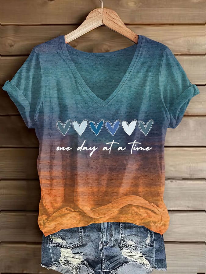 Women's One Day At A Time Printed Casual T-Shirt