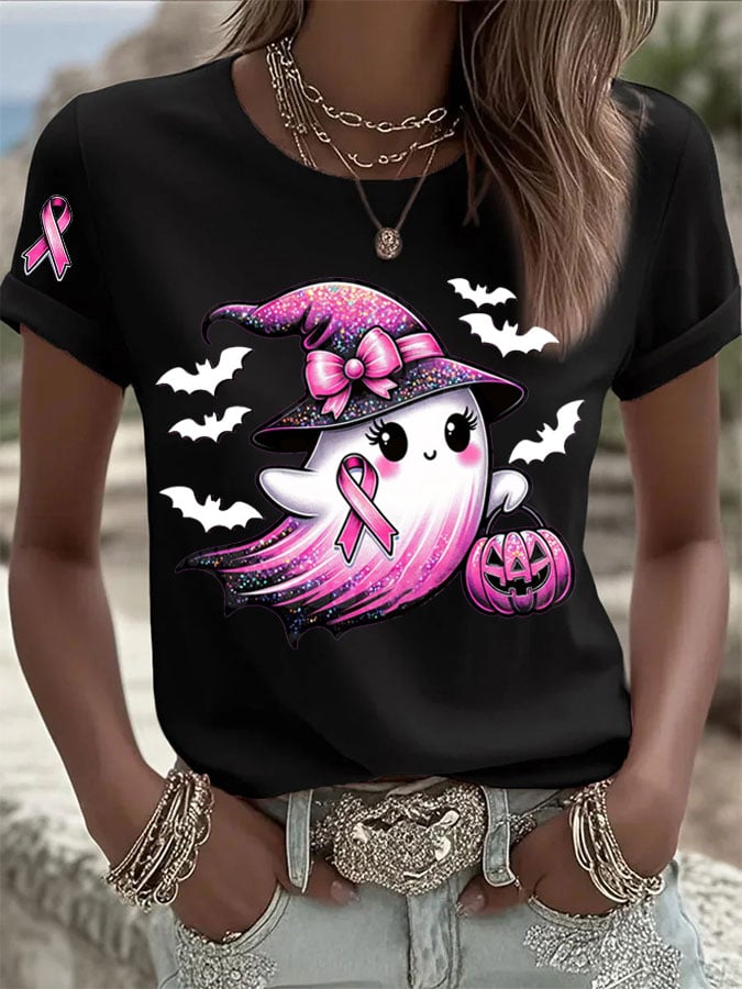 Women's Breast Cancer Print Casual T-shirt