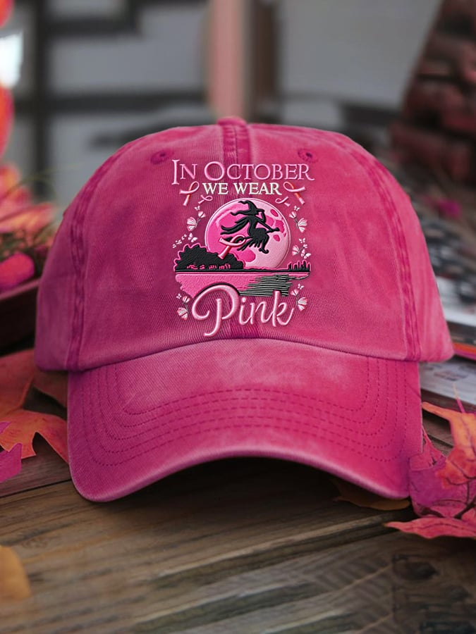 Women's casual October we wear pink witch washed cotton hat