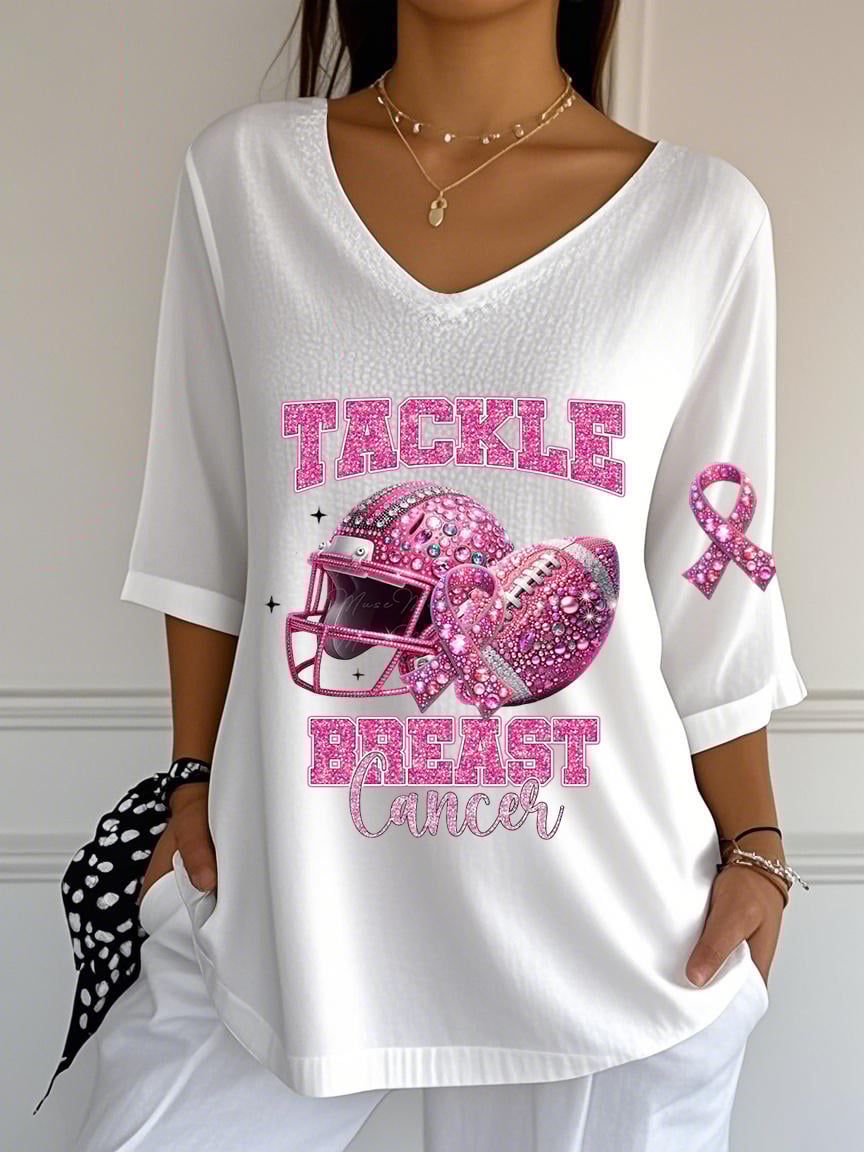 Women's Rugby Breast Cancer Print Short Sleeve T-Shirt