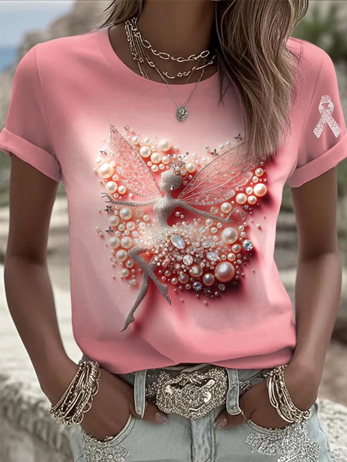 Women's Breast Cancer Awareness Print Round Neck T-Shirt