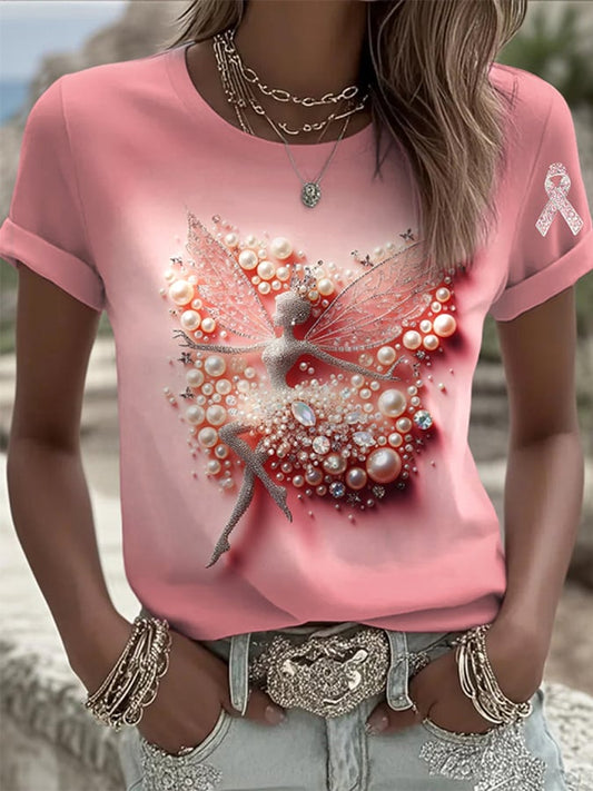 Women's Breast Cancer Awareness Print Round Neck T-Shirt