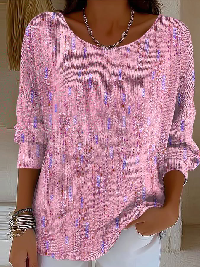 Women's Art Design Printed Corded Fabric Long Sleeve T-Shirt