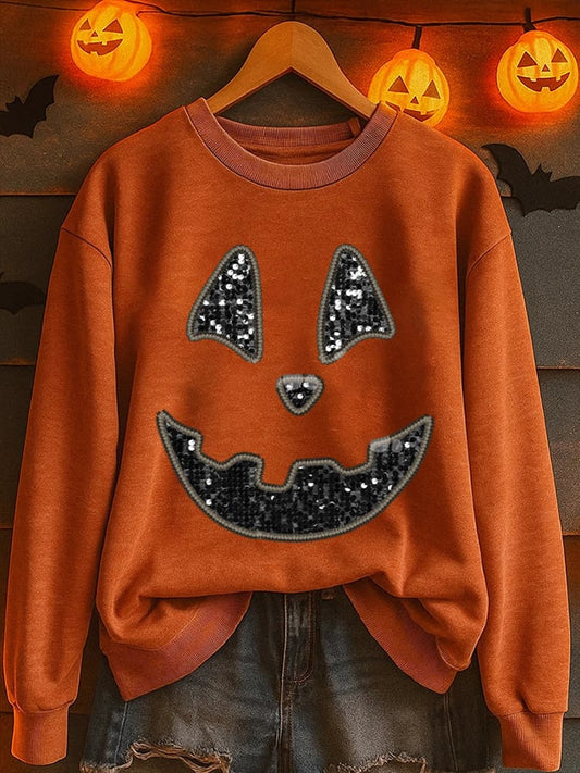 Women's Halloween Pumpkin Face Printed Sweatshirt