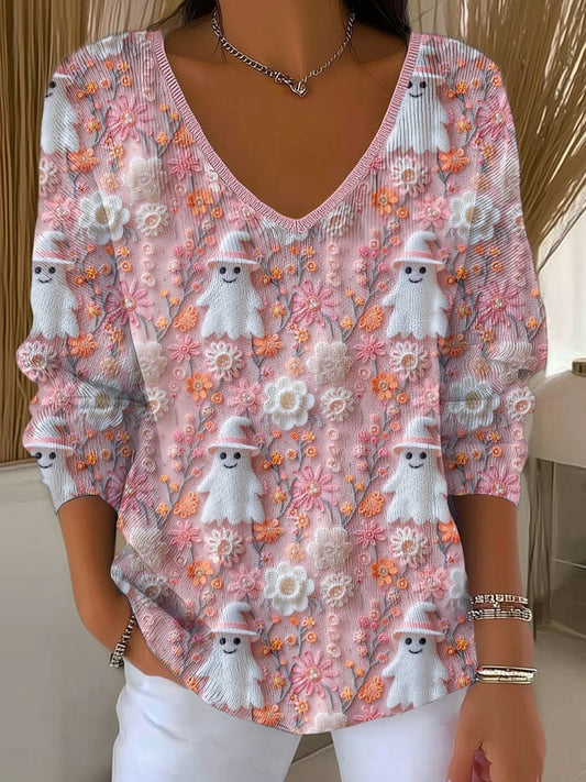 Women's Casual Retro Breast Cancer Print  Long-Sleeved T-Shirt