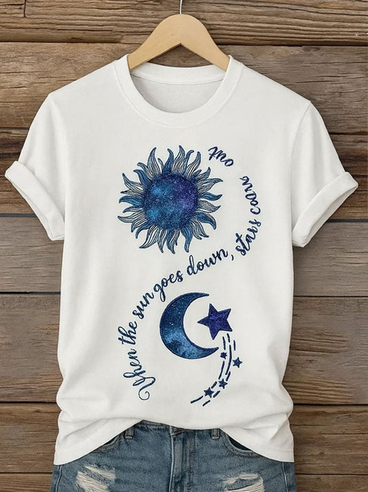 Women's When The Sun Goes Down, Stars Come Out Print Casual T-Shirt