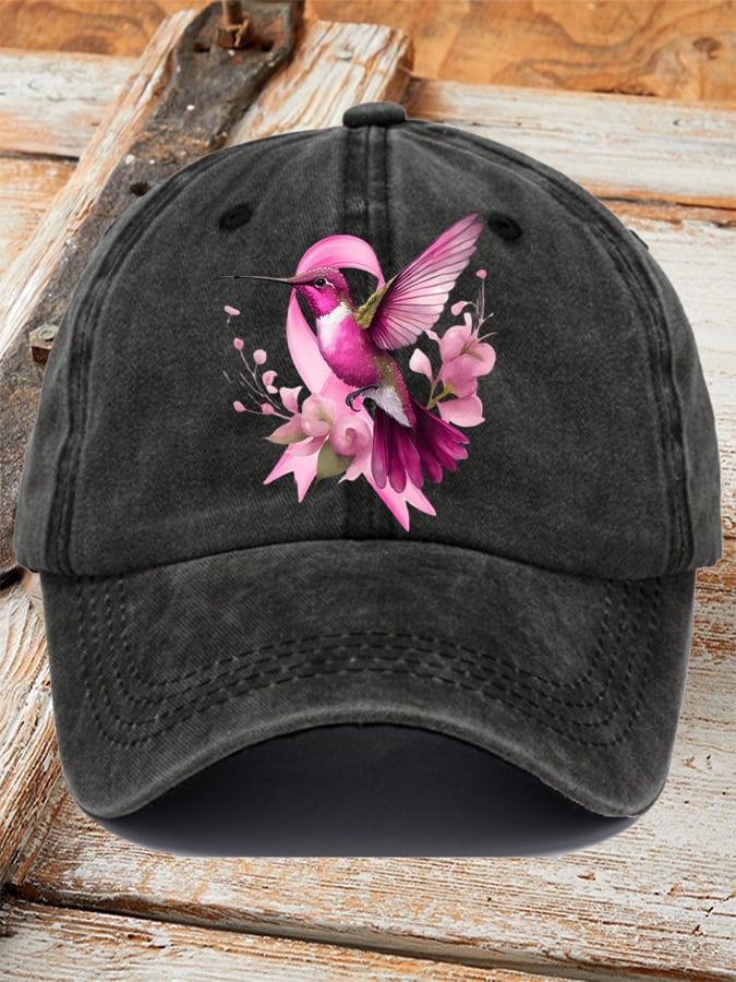 Hummingbird Breast Cancer Awareness Retro Baseball Cap