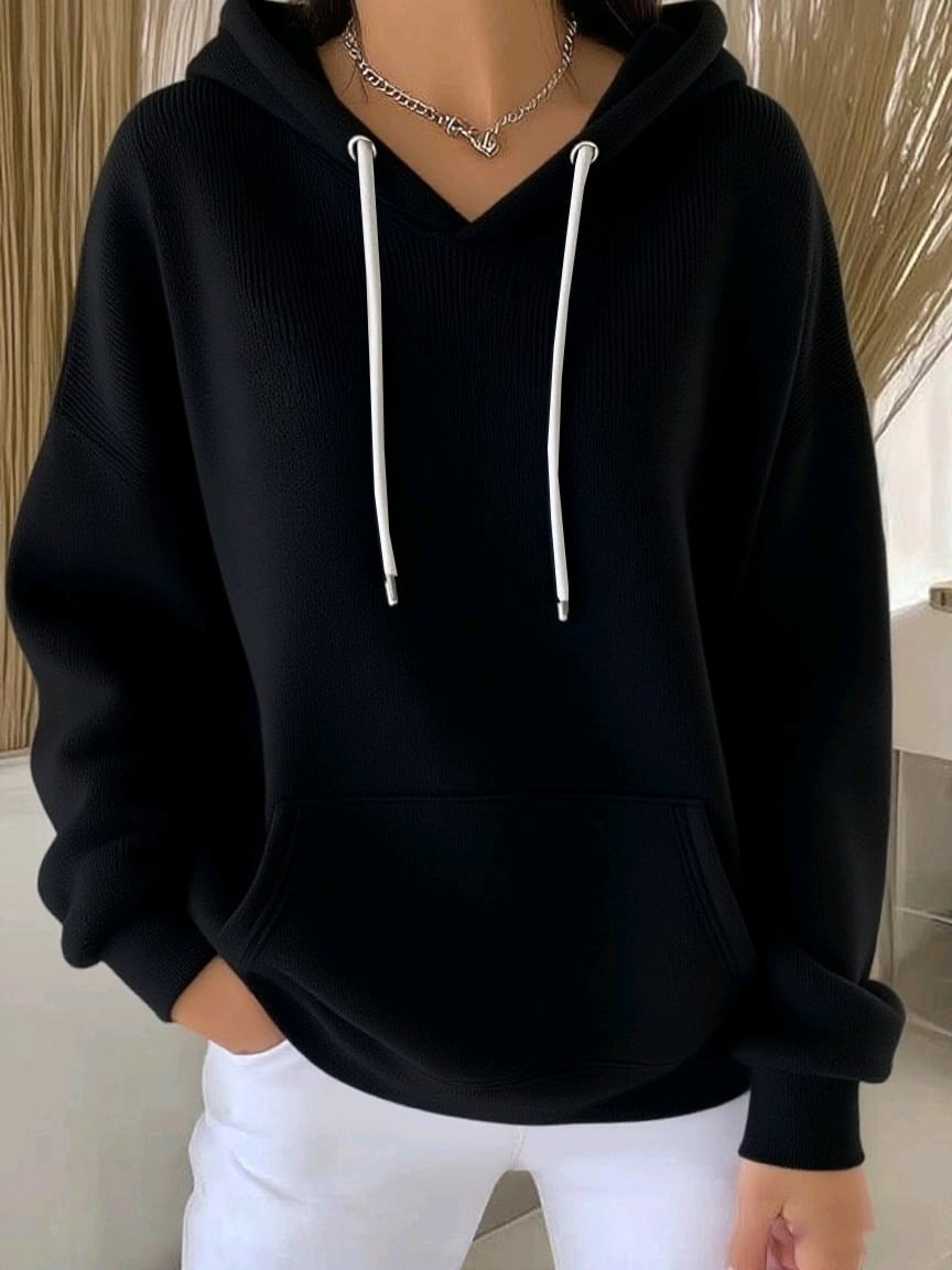 Women's Casual Autumn And Winter Long-Sleeved Ribbed Bottoming Shirt With Hoodie