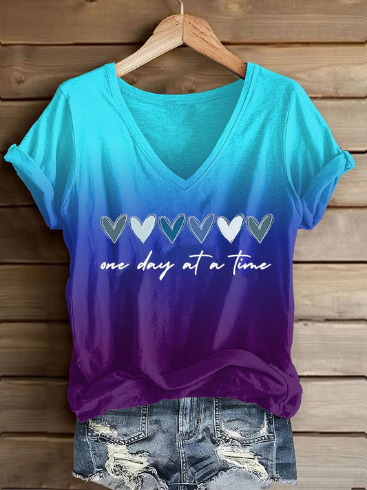 Women's One Day At A Time Printed Casual T-Shirt