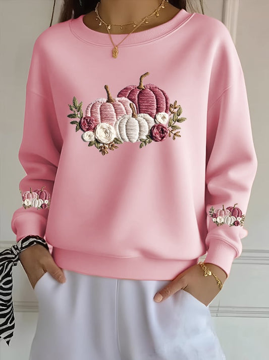 Women's casual pink pumpkin sweatshirt