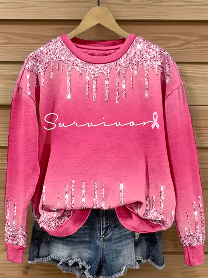 Women's Survivor Print Breast Cancer Awareness Sweatshirt