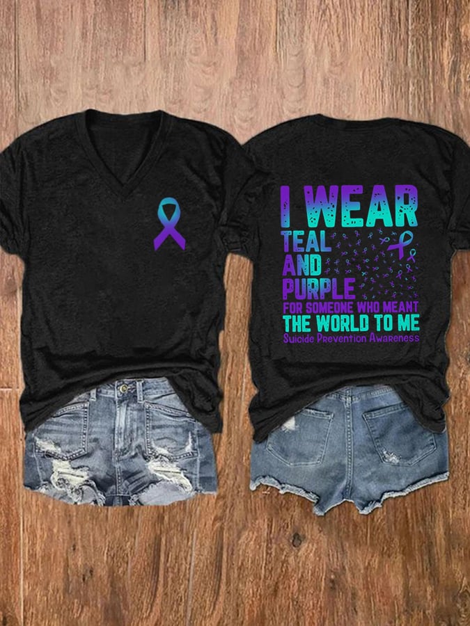 Women's I Wear Teal And Purple For Someone Who Meant The World To Me Print Casual T-Shirt