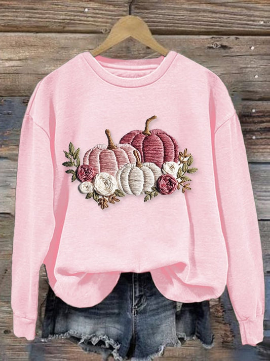 Women's Autumn Pumpkin Embroidery Print Sweatshirt