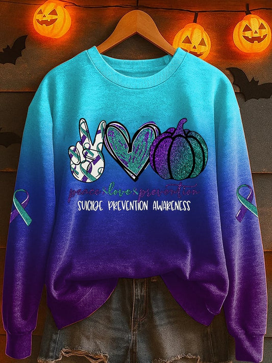 Women's Suicide Prevention Awareness Print Round Neck Sweatshirt