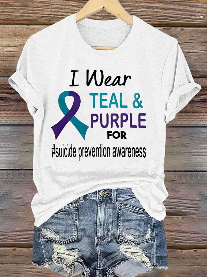Women's I Wear Teal & Purple For Suicide Prevention Awareness Printed T-Shirt