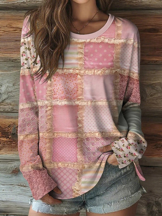 Women's Pink Floral Art Breast Cancer Awareness Print Casual Long Sleeve T-Shirt