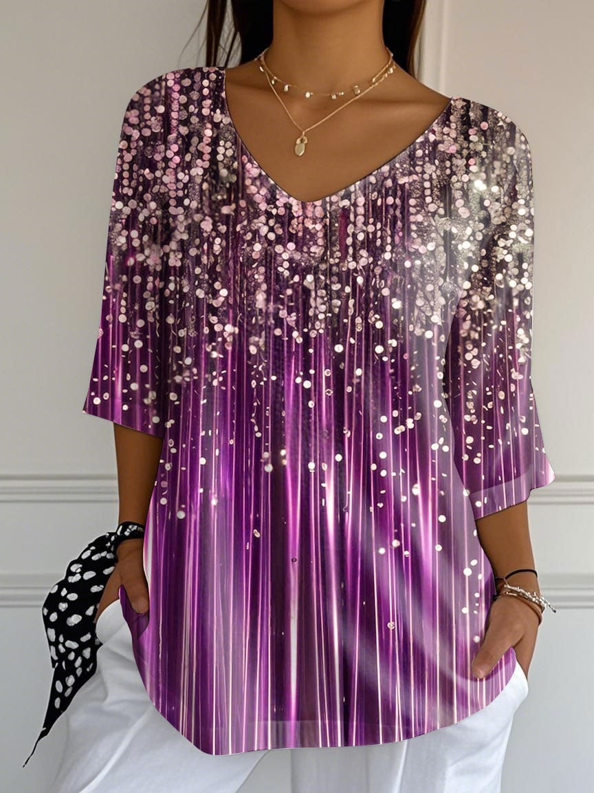 Women's Alzheimer's Awareness Purple sequins Print Casual V-Neck T-Shirt