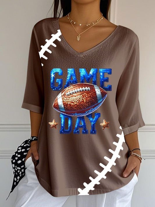 Women's Football Print Casual V-Neck T-Shirt