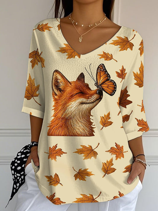 Women'S Casual Autumn V-Neck T-Shirt