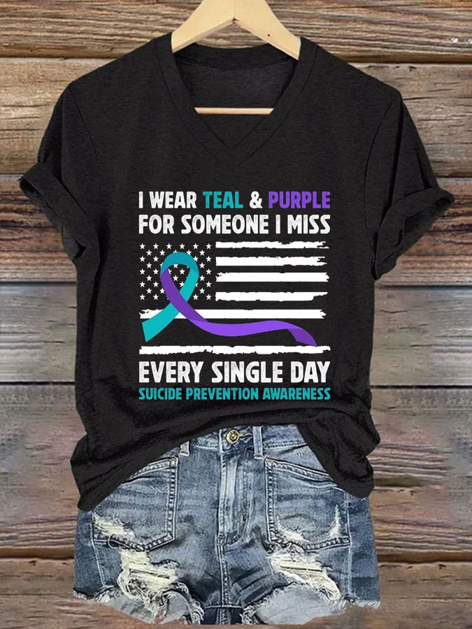 Women's I Wear Teal & Purple for Someone I Miss Every Single Day Print T-Shirt
