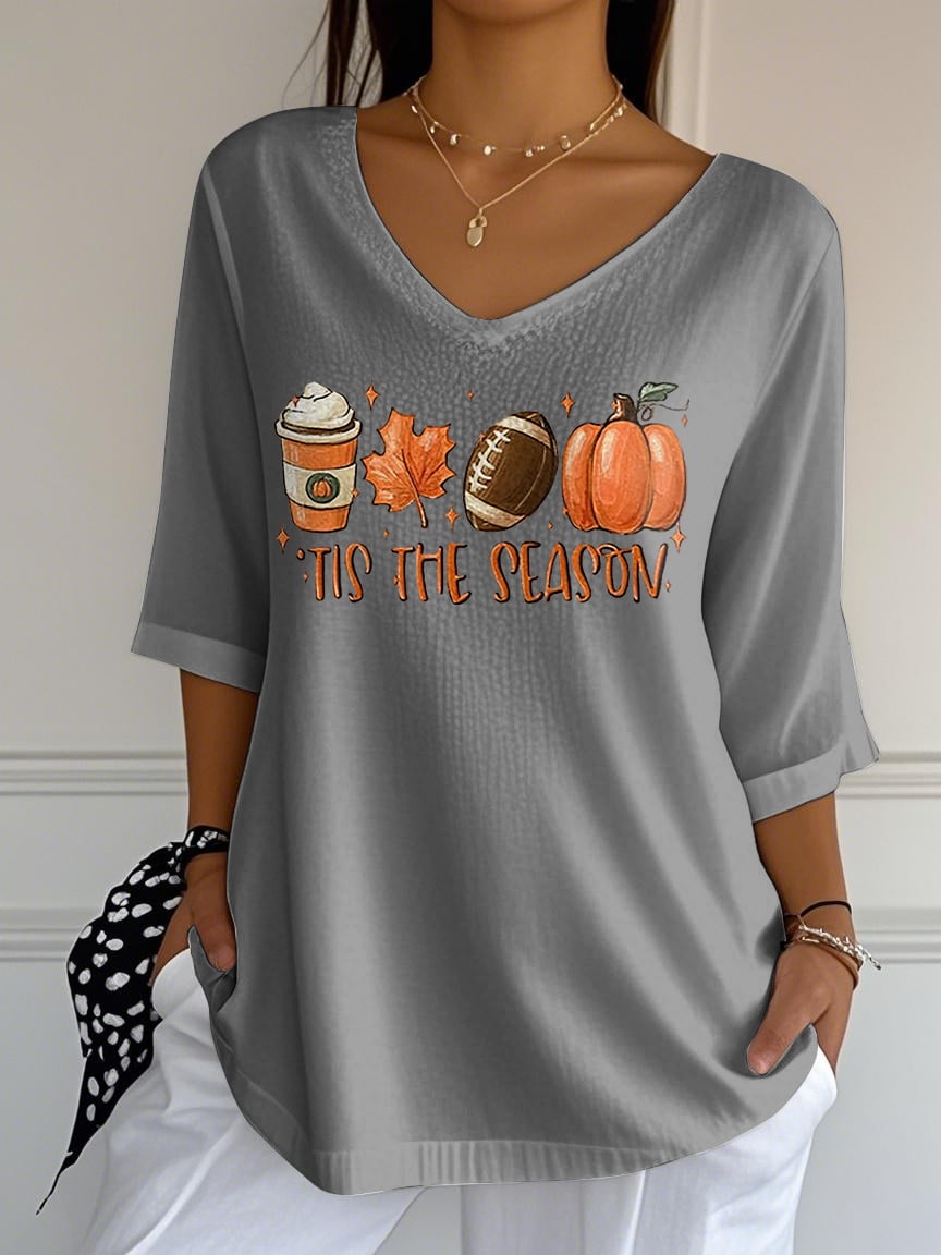 Women's Retro Tis The Season Print Mid Sleeve T-Shirt