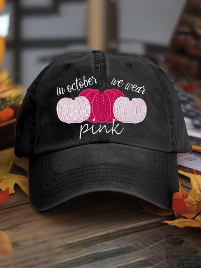 Women's Pink Pumpkin Print Washed Cotton Hat